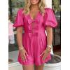 imageCicy Bell Womens Cute Rompers Bow Front Puff Sleeve V Neck Short Jumpsuits Sexy Summer Outfits with PocketsRose Red