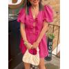 imageCicy Bell Womens Cute Rompers Bow Front Puff Sleeve V Neck Short Jumpsuits Sexy Summer Outfits with PocketsRose Red