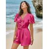 imageCicy Bell Womens Cute Rompers Bow Front Puff Sleeve V Neck Short Jumpsuits Sexy Summer Outfits with PocketsRose Red