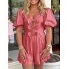 imageCicy Bell Womens Cute Rompers Bow Front Puff Sleeve V Neck Short Jumpsuits Sexy Summer Outfits with PocketsWatermelon Red
