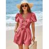 imageCicy Bell Womens Cute Rompers Bow Front Puff Sleeve V Neck Short Jumpsuits Sexy Summer Outfits with PocketsWatermelon Red