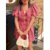 imageCicy Bell Womens Cute Rompers Bow Front Puff Sleeve V Neck Short Jumpsuits Sexy Summer Outfits with PocketsWatermelon Red