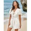 imageCicy Bell Womens Cute Rompers Bow Front Puff Sleeve V Neck Short Jumpsuits Sexy Summer Outfits with PocketsWhite