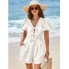 imageCicy Bell Womens Cute Rompers Bow Front Puff Sleeve V Neck Short Jumpsuits Sexy Summer Outfits with PocketsWhite