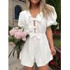 imageCicy Bell Womens Cute Rompers Bow Front Puff Sleeve V Neck Short Jumpsuits Sexy Summer Outfits with PocketsWhite