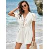 imageCicy Bell Womens Cute Rompers Bow Front Puff Sleeve V Neck Short Jumpsuits Sexy Summer Outfits with PocketsWhite