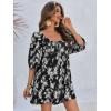 imageCicy Bell Womens Summer Floral Romper Loose Scoop Neck Lantern Sleeve Short Jumpsuits Front Tie Beach OutfitsBlack