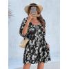 imageCicy Bell Womens Summer Floral Romper Loose Scoop Neck Lantern Sleeve Short Jumpsuits Front Tie Beach OutfitsBlack