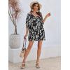 imageCicy Bell Womens Summer Floral Romper Loose Scoop Neck Lantern Sleeve Short Jumpsuits Front Tie Beach OutfitsBlack