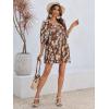 imageCicy Bell Womens Summer Floral Romper Loose Scoop Neck Lantern Sleeve Short Jumpsuits Front Tie Beach OutfitsCoffee
