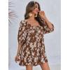 imageCicy Bell Womens Summer Floral Romper Loose Scoop Neck Lantern Sleeve Short Jumpsuits Front Tie Beach OutfitsCoffee