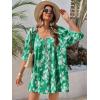 imageCicy Bell Womens Summer Floral Romper Loose Scoop Neck Lantern Sleeve Short Jumpsuits Front Tie Beach OutfitsGreen