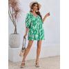 imageCicy Bell Womens Summer Floral Romper Loose Scoop Neck Lantern Sleeve Short Jumpsuits Front Tie Beach OutfitsGreen