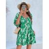 imageCicy Bell Womens Summer Floral Romper Loose Scoop Neck Lantern Sleeve Short Jumpsuits Front Tie Beach OutfitsGreen