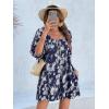 imageCicy Bell Womens Summer Floral Romper Loose Scoop Neck Lantern Sleeve Short Jumpsuits Front Tie Beach OutfitsNavy