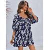 imageCicy Bell Womens Summer Floral Romper Loose Scoop Neck Lantern Sleeve Short Jumpsuits Front Tie Beach OutfitsNavy