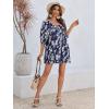 imageCicy Bell Womens Summer Floral Romper Loose Scoop Neck Lantern Sleeve Short Jumpsuits Front Tie Beach OutfitsNavy