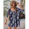 imageCicy Bell Womens Summer Floral Romper Loose Scoop Neck Lantern Sleeve Short Jumpsuits Front Tie Beach OutfitsNavy