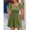 imageCicy Bell Womens Summer Smocked Romper Ruffle Sleeve Square Neck Flowy Short Jumpsuit Beach Vacation OutfitsArmy Green