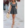 imageCicy Bell Womens Summer Smocked Romper Ruffle Sleeve Square Neck Flowy Short Jumpsuit Beach Vacation OutfitsGrey