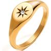 imageCicy Bell 18k Gold Plated Bands Rings Hexagram Cubic Zirconia Titanium Steel Non Tarnish Stacking RingsYellow Gold