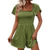 imageCicy Bell Womens Summer Smocked Romper Ruffle Sleeve Square Neck Flowy Short Jumpsuit Beach Vacation OutfitsArmy Green