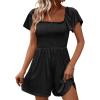 imageCicy Bell Womens Summer Smocked Romper Ruffle Sleeve Square Neck Flowy Short Jumpsuit Beach Vacation OutfitsBlack