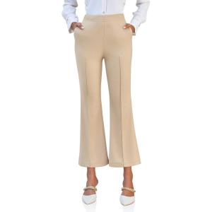 imageCicy Bell Womens Flare Capri Pants Elastic High Waisted Cropped Dress Pants Trousers Stretchy Work SlacksApricot