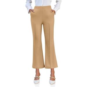 imageCicy Bell Womens Flare Capri Pants Elastic High Waisted Cropped Dress Pants Trousers Stretchy Work SlacksBeige