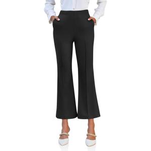 imageCicy Bell Womens Flare Capri Pants Elastic High Waisted Cropped Dress Pants Trousers Stretchy Work SlacksBlack