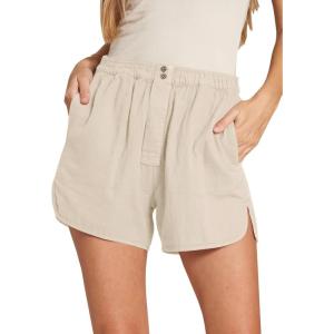 imageCicy Bell Womens Summer Cotton Shorts Casual Elastic High Waisted Pleated Cute Trendy Comfy Beach PantsApricot