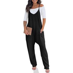 imageCicy Bell Womens Summer Ribbed Knit Overalls Jumpsuits Casual V Neck Adjustable Spaghetti Strap Jumpsuit Beach OutfitsBlack