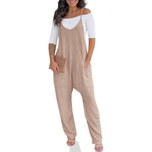 imageCicy Bell Womens Summer Ribbed Knit Overalls Jumpsuits Casual V Neck Adjustable Spaghetti Strap Jumpsuit Beach OutfitsKhaki