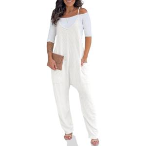 imageCicy Bell Womens Summer Ribbed Knit Overalls Jumpsuits Casual V Neck Adjustable Spaghetti Strap Jumpsuit Beach OutfitsWhite