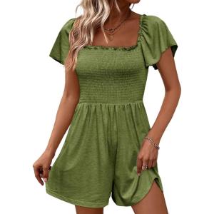 imageCicy Bell Womens Summer Smocked Romper Ruffle Sleeve Square Neck Flowy Short Jumpsuit Beach Vacation OutfitsArmy Green