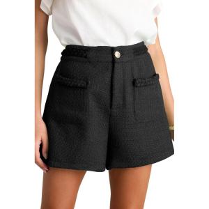 imageCicy Bell Womens Tweed Summer Shorts High Waisted Wide Leg Dressy Casual Shorts with Front PocketsBlack