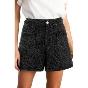 imageCicy Bell Womens Tweed Summer Shorts High Waisted Wide Leg Dressy Casual Shorts with Front PocketsBlack White