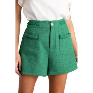 imageCicy Bell Womens Tweed Summer Shorts High Waisted Wide Leg Dressy Casual Shorts with Front PocketsGreen