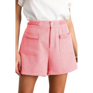 imageCicy Bell Womens Tweed Summer Shorts High Waisted Wide Leg Dressy Casual Shorts with Front PocketsWatermelon Red