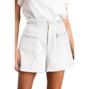 imageCicy Bell Womens Tweed Summer Shorts High Waisted Wide Leg Dressy Casual Shorts with Front PocketsWhite