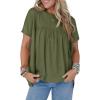 imageCicy Bell Women Summer Babydoll Tunic Tops Pleated Short Sleeve Crew Neck Peplum Blouse Casual Loose Fit T ShirtsArmy Green