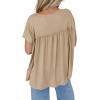 imageCicy Bell Women Summer Babydoll Tunic Tops Pleated Short Sleeve Crew Neck Peplum Blouse Casual Loose Fit T ShirtsKhaki