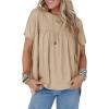 imageCicy Bell Women Summer Babydoll Tunic Tops Pleated Short Sleeve Crew Neck Peplum Blouse Casual Loose Fit T ShirtsKhaki