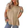 imageCicy Bell Women Summer Babydoll Tunic Tops Pleated Short Sleeve Crew Neck Peplum Blouse Casual Loose Fit T ShirtsKhaki