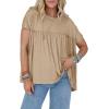 imageCicy Bell Women Summer Babydoll Tunic Tops Pleated Short Sleeve Crew Neck Peplum Blouse Casual Loose Fit T ShirtsKhaki