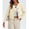 imageCicy Bell Womens Cropped Tweed Blazer Collarless Button Down Bomber Jacket Business Casual Fall OutfitsBeige