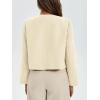 imageCicy Bell Womens Cropped Tweed Blazer Collarless Button Down Bomber Jacket Business Casual Fall OutfitsBeige
