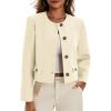 imageCicy Bell Womens Cropped Tweed Blazer Collarless Button Down Bomber Jacket Business Casual Fall OutfitsBeige