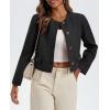 imageCicy Bell Womens Cropped Tweed Blazer Collarless Button Down Bomber Jacket Business Casual Fall OutfitsBlack