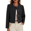 imageCicy Bell Womens Cropped Tweed Blazer Collarless Button Down Bomber Jacket Business Casual Fall OutfitsBlack